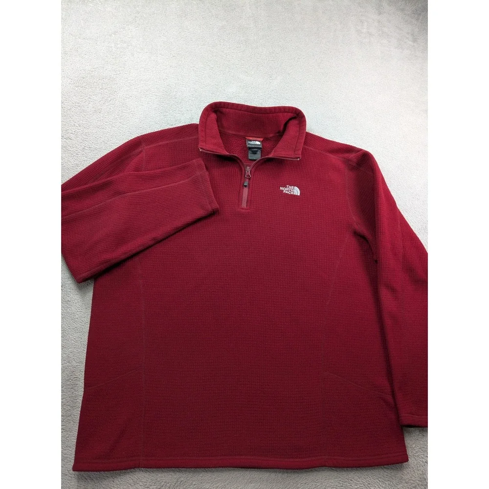 The North Face Mens XL Red Grid Fleece Quarter Zip Pullover Sweater Burgundy